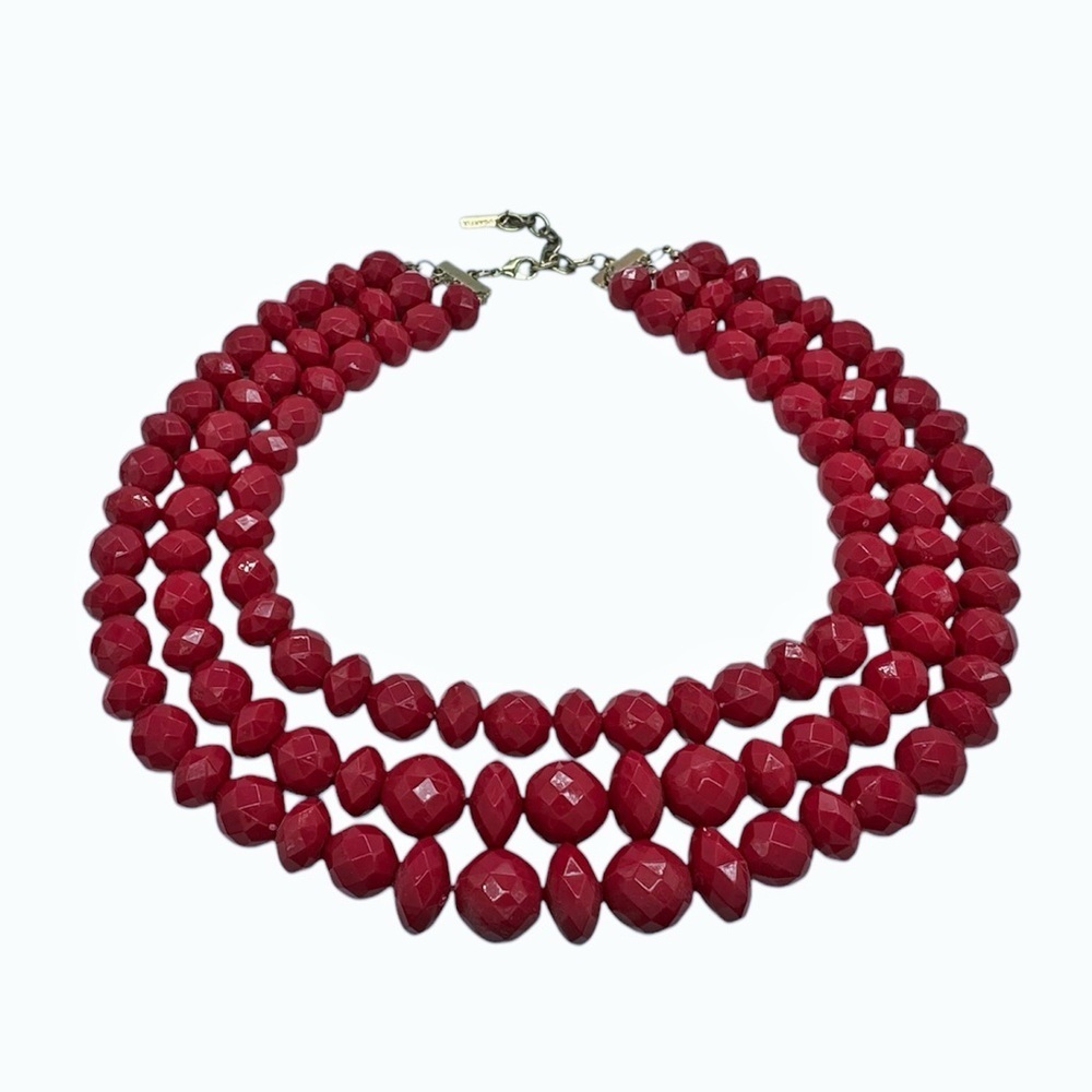 Sugarfix | Triple Strand Layered Statement Necklace, Dark Pink - Picture 2 of 3